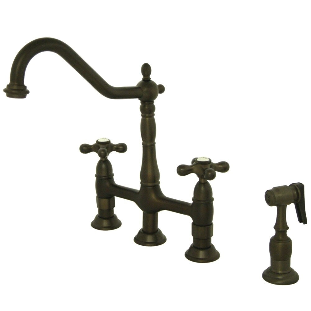 Kingston Brass Heritage Bridge Kitchen Faucet with Brass Sprayer