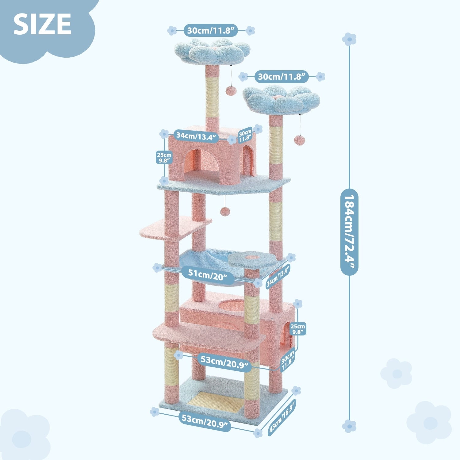 Large Cat Tower Cat Condo with Scratching Posts and Pads, 2 Padded Perch, Dual Condo and Basket
