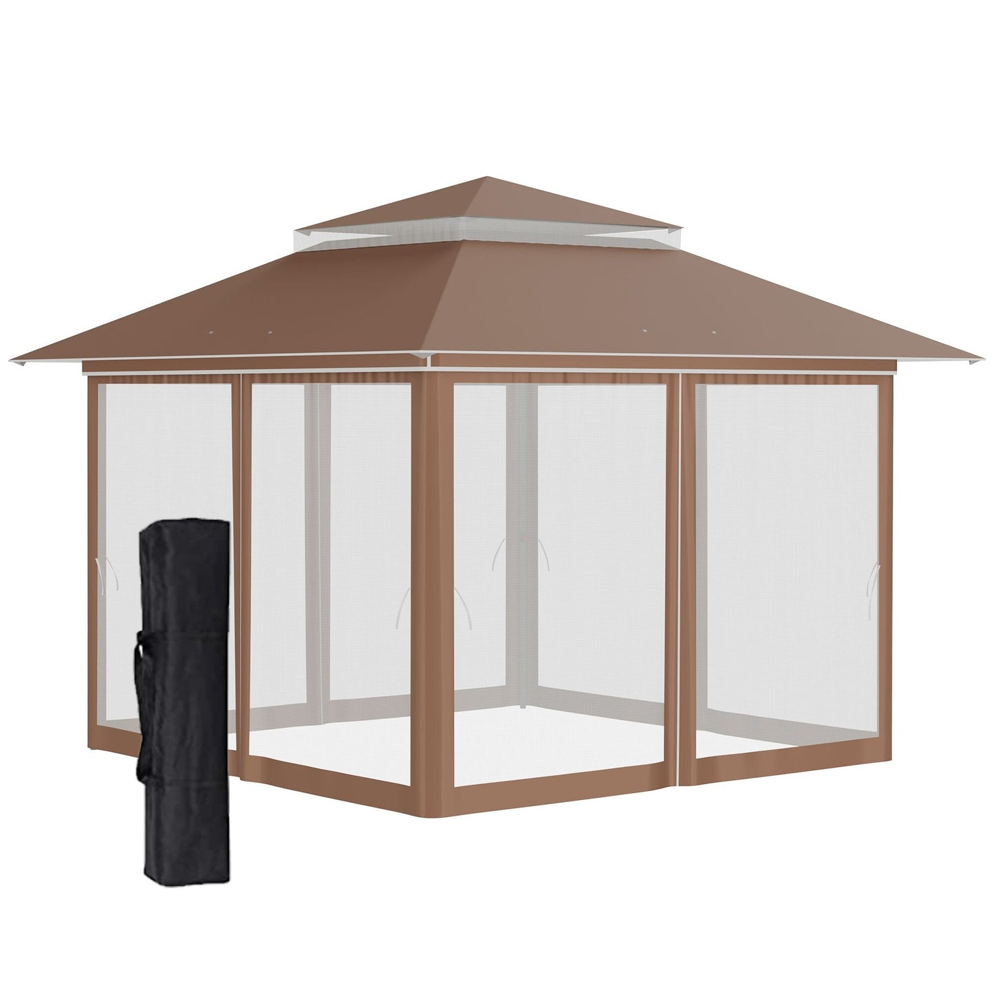Outsunny 12' x 12' Pop Up Canopy Sun Shade Instant Tent Folding with Mesh Sidewall Netting, 3-Level Adjustable Height