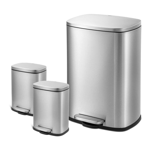 Qualiazero 13.2 GAL plus TWO 1.3 GAL Rectangular Step Can Trash Cans - Family Combo