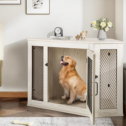 BOSSIN Corner Dog Crate Furniture,44/52 inch Wooden Dog Kennel Furniture with Mesh,Decorative Wood Dog House for Indoor use