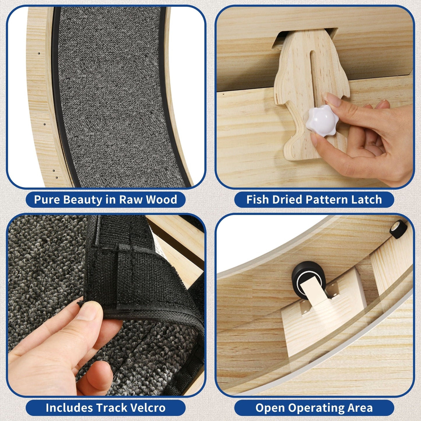 Moasis 43.3 inch Wood Large Cat Treadmill Exercise Running Wheel with Carpeted Runway